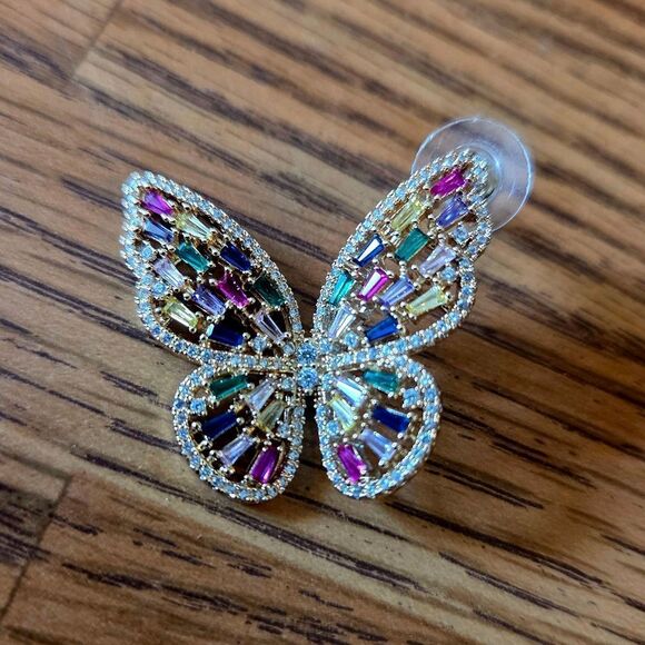 Vintage Gold And Crystal Butterfly Earrings GARDEN GIRL! - Picture 6 of 9